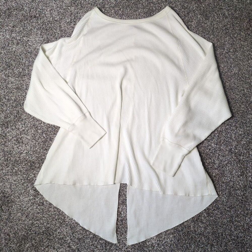 Free People Split-Back Oversized Long Sleeve Medium Waffle Knit Top White